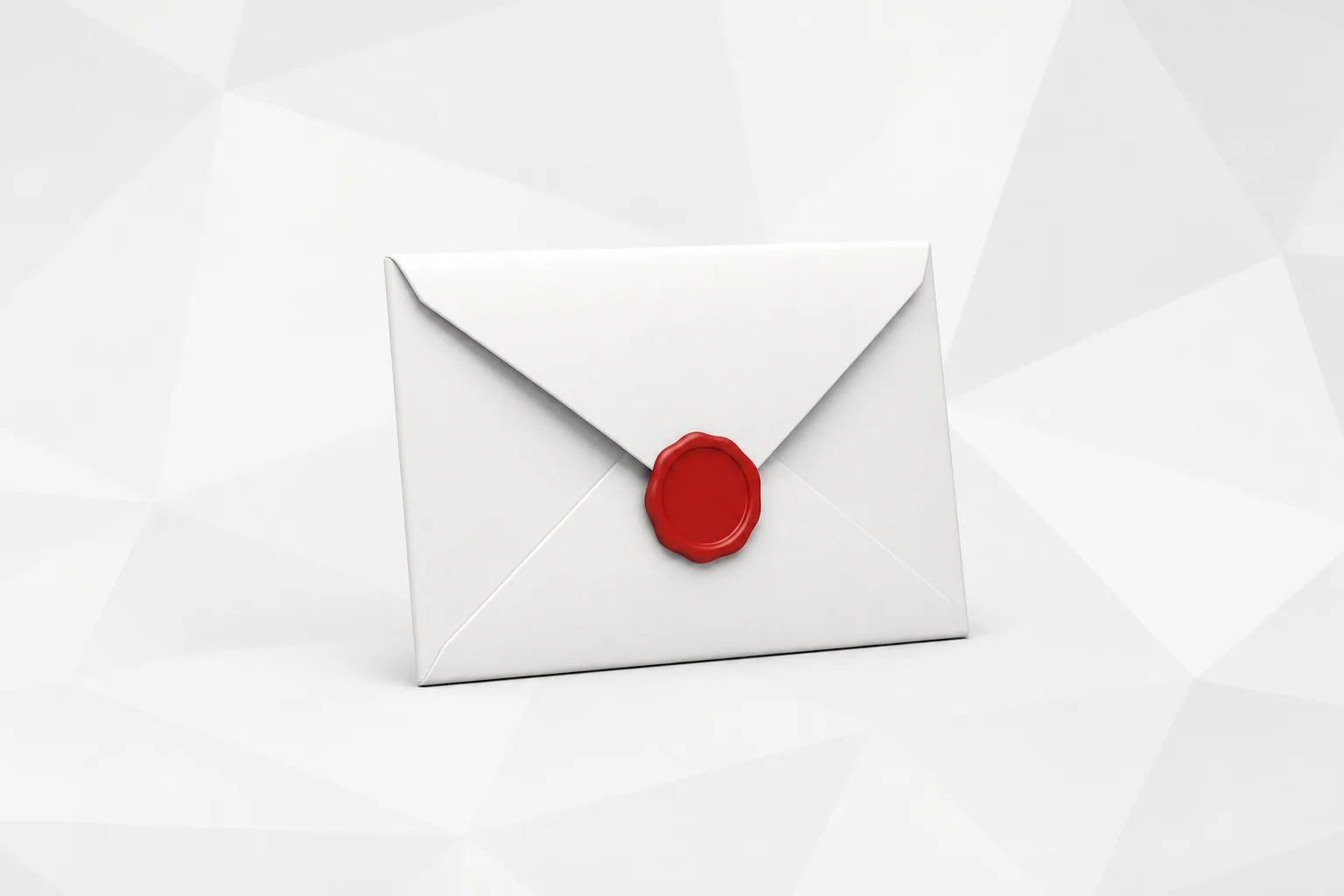 Sobre de carta blanco, cerrado con un sello de lacre rojo en la punta de la solapa